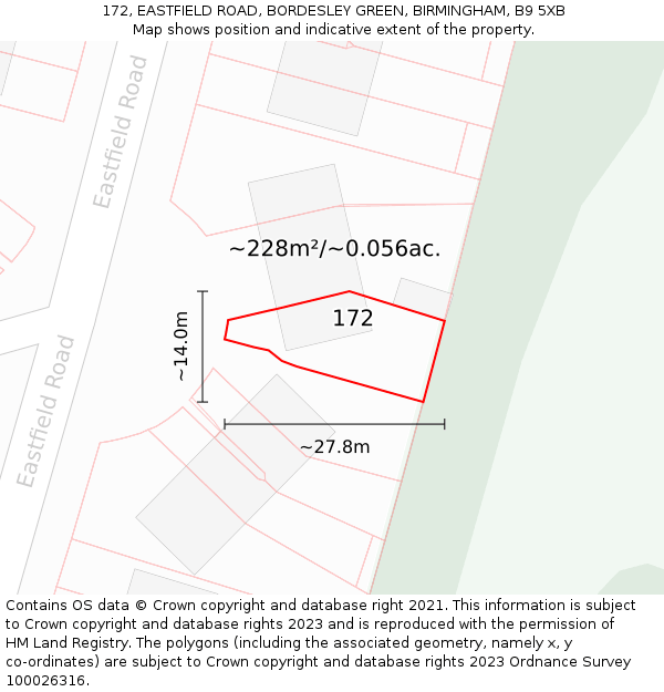 172, EASTFIELD ROAD, BORDESLEY GREEN, BIRMINGHAM, B9 5XB: Plot and title map