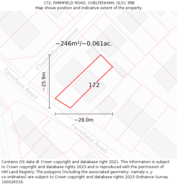 172, FARMFIELD ROAD, CHELTENHAM, GL51 3RB: Plot and title map