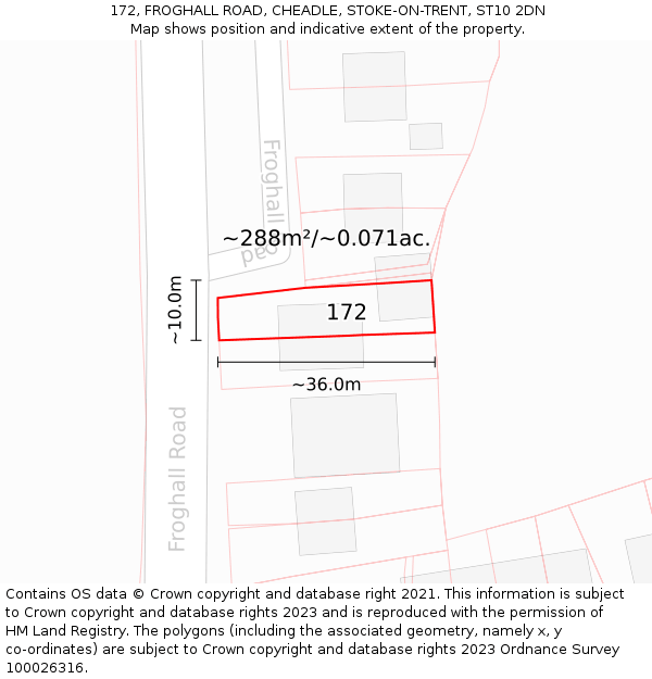 172, FROGHALL ROAD, CHEADLE, STOKE-ON-TRENT, ST10 2DN: Plot and title map