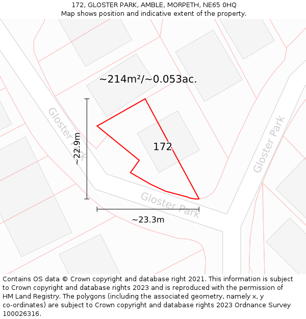 172, GLOSTER PARK, AMBLE, MORPETH, NE65 0HQ: Plot and title map