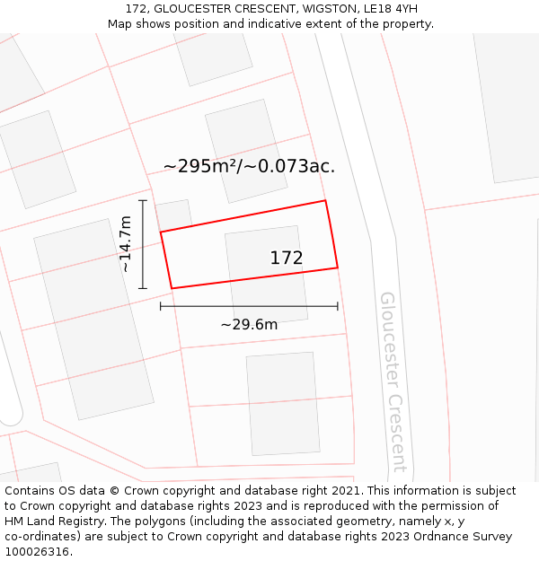 172, GLOUCESTER CRESCENT, WIGSTON, LE18 4YH: Plot and title map