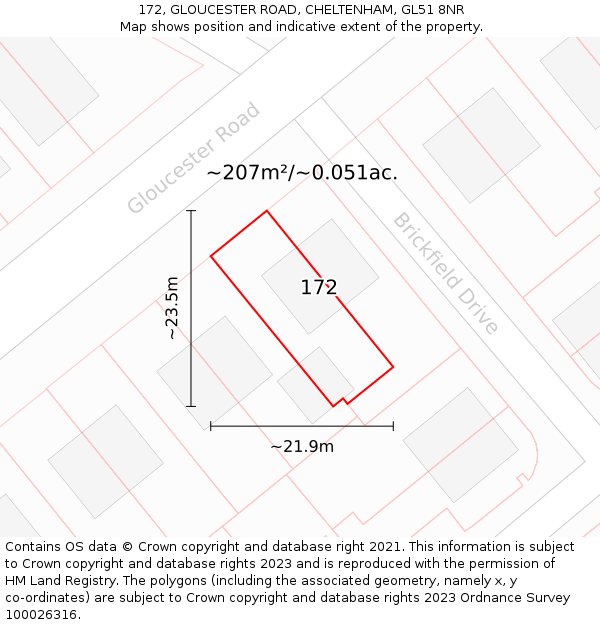 172, GLOUCESTER ROAD, CHELTENHAM, GL51 8NR: Plot and title map