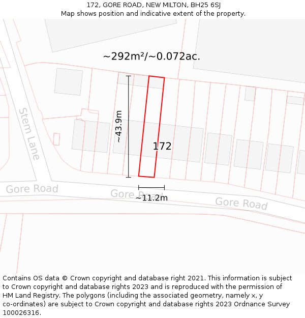 172, GORE ROAD, NEW MILTON, BH25 6SJ: Plot and title map