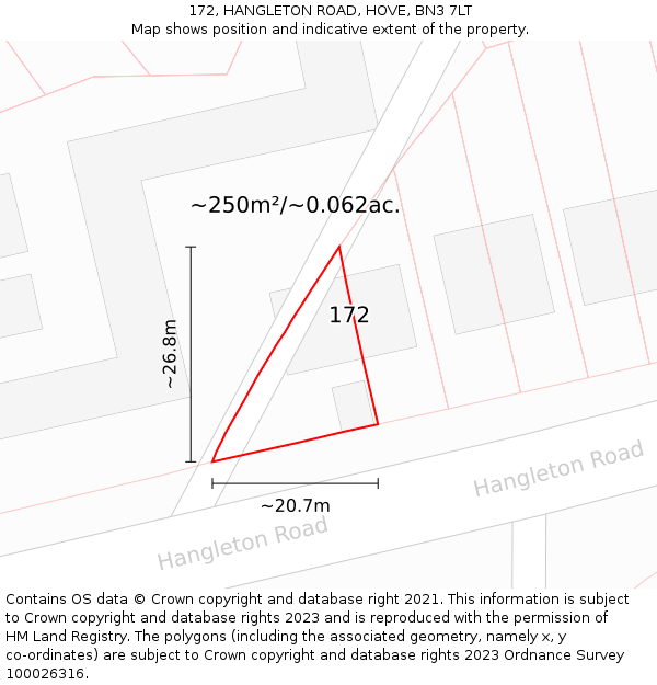 172, HANGLETON ROAD, HOVE, BN3 7LT: Plot and title map