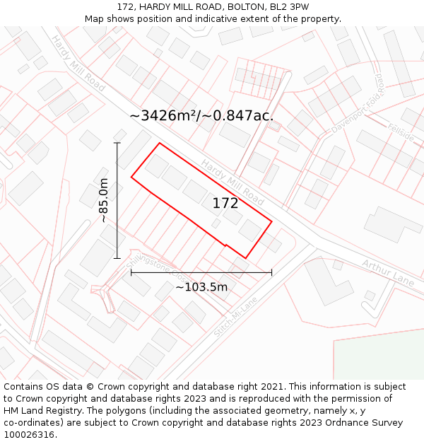 172, HARDY MILL ROAD, BOLTON, BL2 3PW: Plot and title map