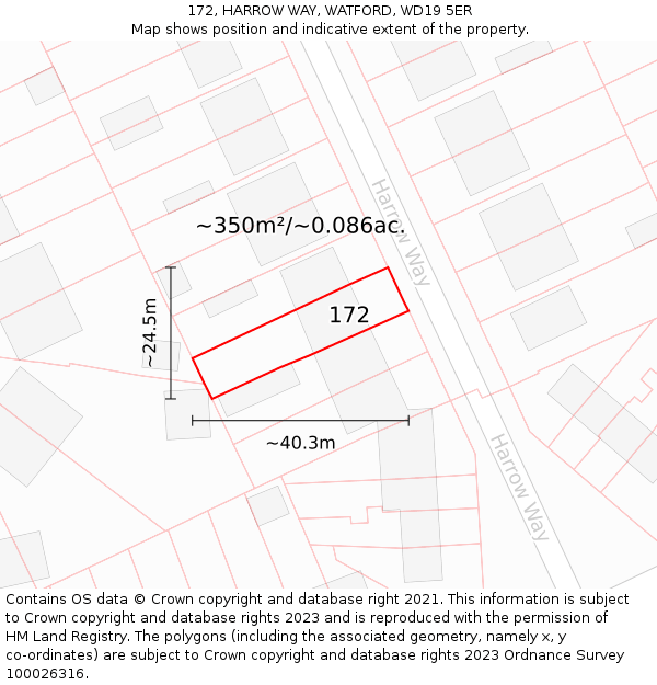 172, HARROW WAY, WATFORD, WD19 5ER: Plot and title map