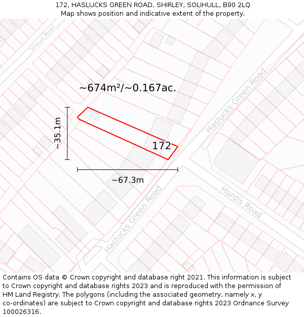 172, HASLUCKS GREEN ROAD, SHIRLEY, SOLIHULL, B90 2LQ: Plot and title map