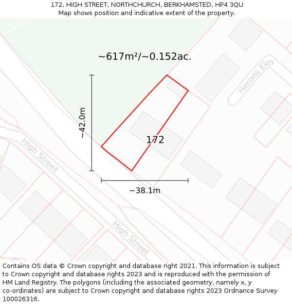 172, HIGH STREET, NORTHCHURCH, BERKHAMSTED, HP4 3QU: Plot and title map