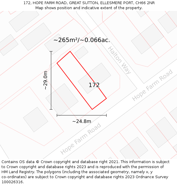 172, HOPE FARM ROAD, GREAT SUTTON, ELLESMERE PORT, CH66 2NR: Plot and title map