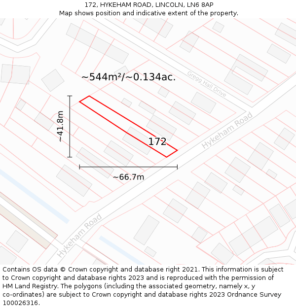 172, HYKEHAM ROAD, LINCOLN, LN6 8AP: Plot and title map