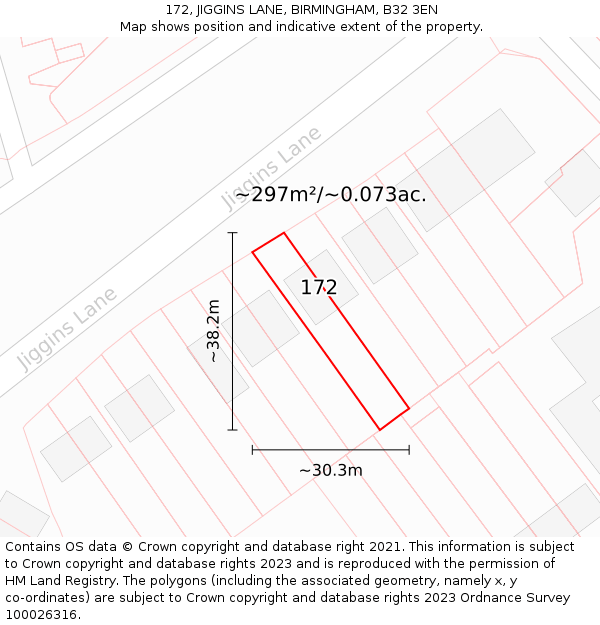 172, JIGGINS LANE, BIRMINGHAM, B32 3EN: Plot and title map