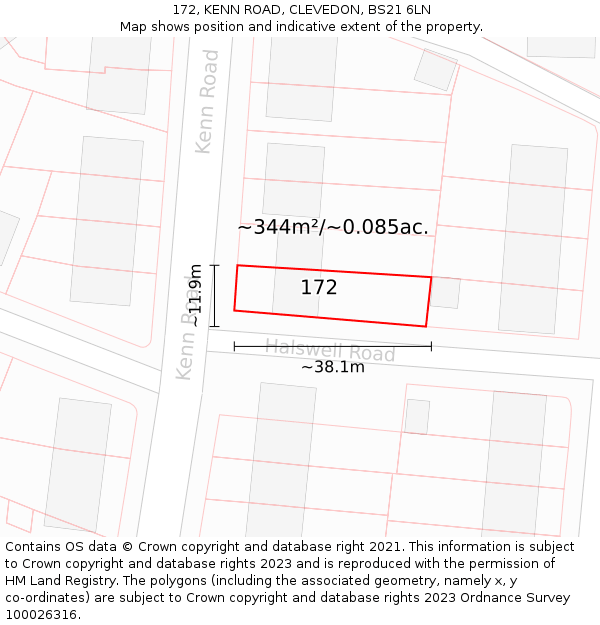 172, KENN ROAD, CLEVEDON, BS21 6LN: Plot and title map