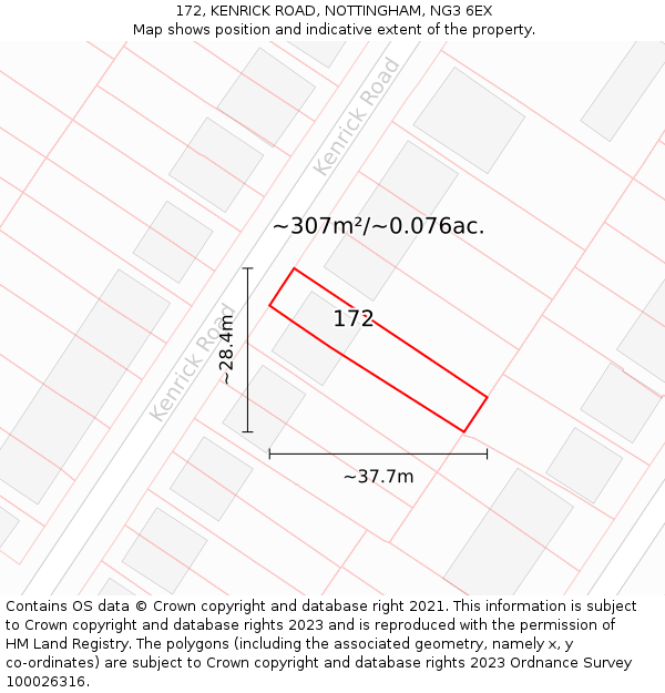 172, KENRICK ROAD, NOTTINGHAM, NG3 6EX: Plot and title map