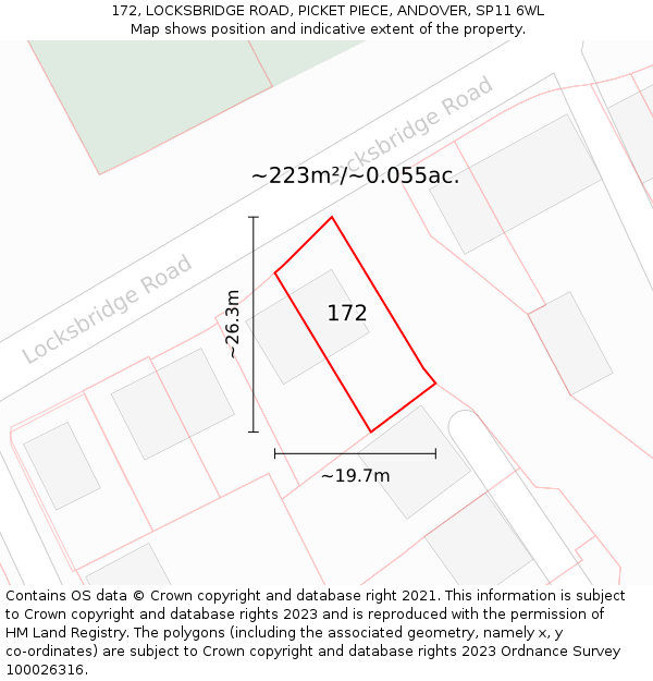 172, LOCKSBRIDGE ROAD, PICKET PIECE, ANDOVER, SP11 6WL: Plot and title map