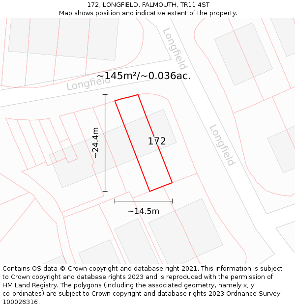 172, LONGFIELD, FALMOUTH, TR11 4ST: Plot and title map