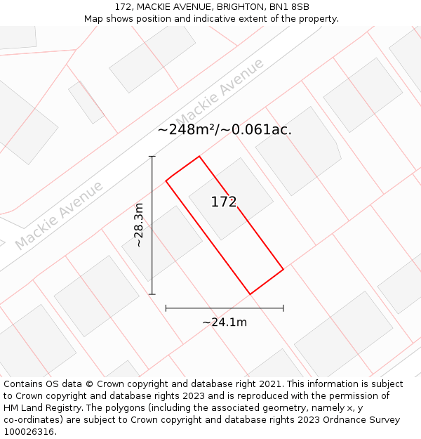 172, MACKIE AVENUE, BRIGHTON, BN1 8SB: Plot and title map