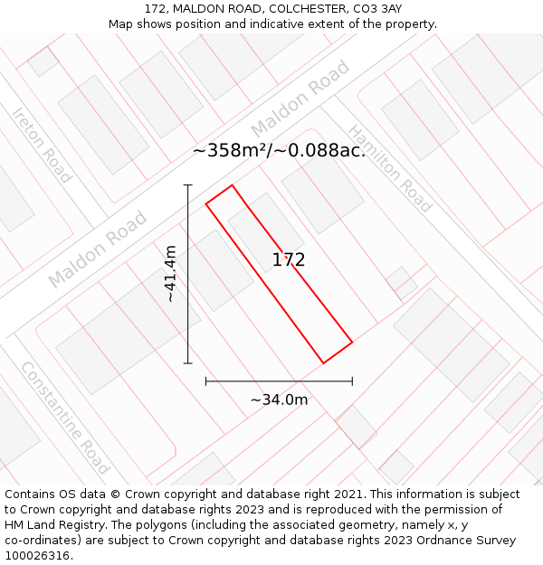 172, MALDON ROAD, COLCHESTER, CO3 3AY: Plot and title map