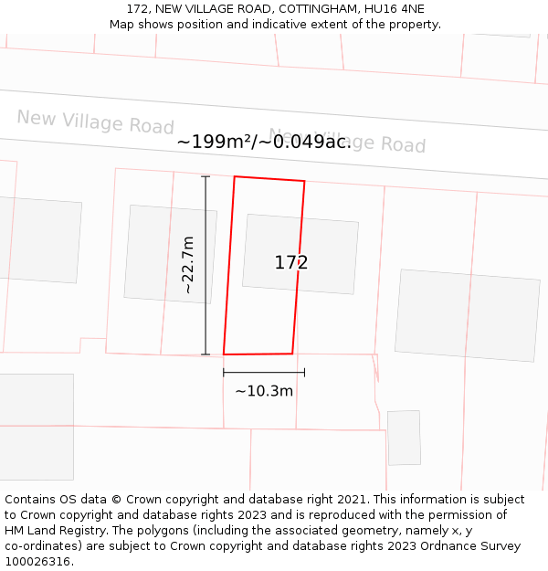 172, NEW VILLAGE ROAD, COTTINGHAM, HU16 4NE: Plot and title map