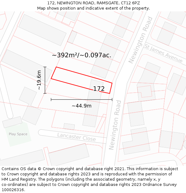 172, NEWINGTON ROAD, RAMSGATE, CT12 6PZ: Plot and title map