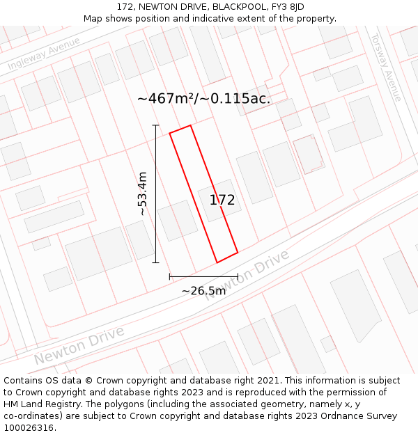 172, NEWTON DRIVE, BLACKPOOL, FY3 8JD: Plot and title map