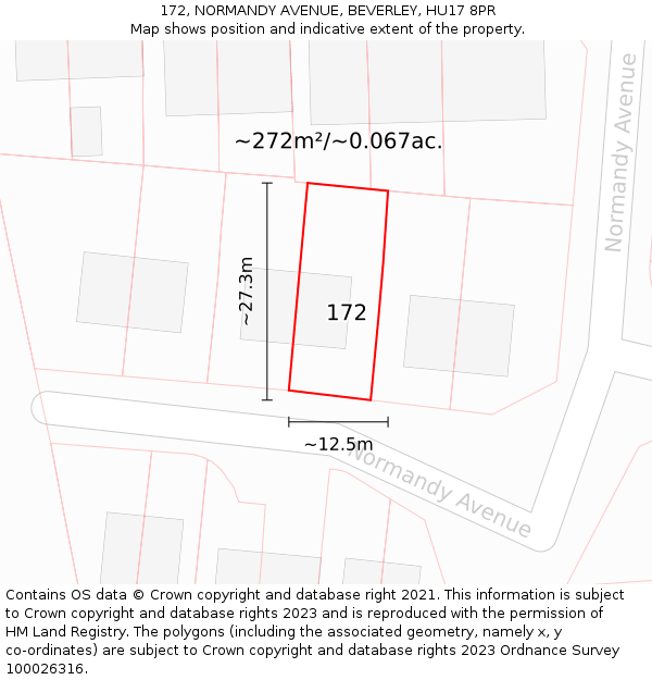 172, NORMANDY AVENUE, BEVERLEY, HU17 8PR: Plot and title map
