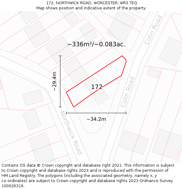 172, NORTHWICK ROAD, WORCESTER, WR3 7EQ: Plot and title map