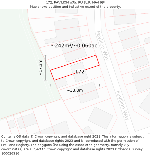 172, PAVILION WAY, RUISLIP, HA4 9JP: Plot and title map