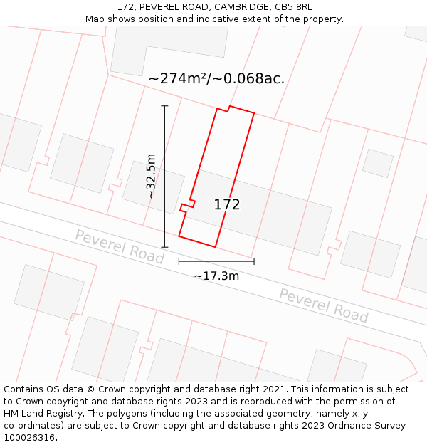 172, PEVEREL ROAD, CAMBRIDGE, CB5 8RL: Plot and title map