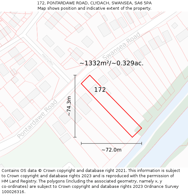 172, PONTARDAWE ROAD, CLYDACH, SWANSEA, SA6 5PA: Plot and title map