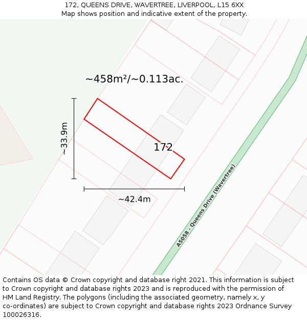 172, QUEENS DRIVE, WAVERTREE, LIVERPOOL, L15 6XX: Plot and title map