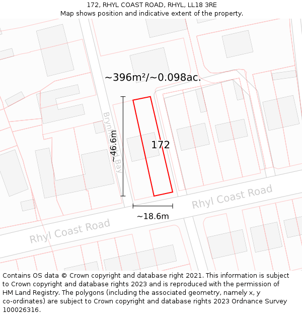 172, RHYL COAST ROAD, RHYL, LL18 3RE: Plot and title map