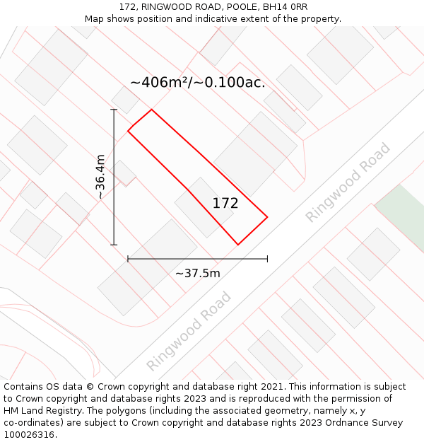 172, RINGWOOD ROAD, POOLE, BH14 0RR: Plot and title map