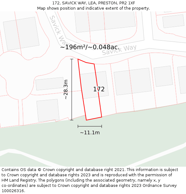 172, SAVICK WAY, LEA, PRESTON, PR2 1XF: Plot and title map