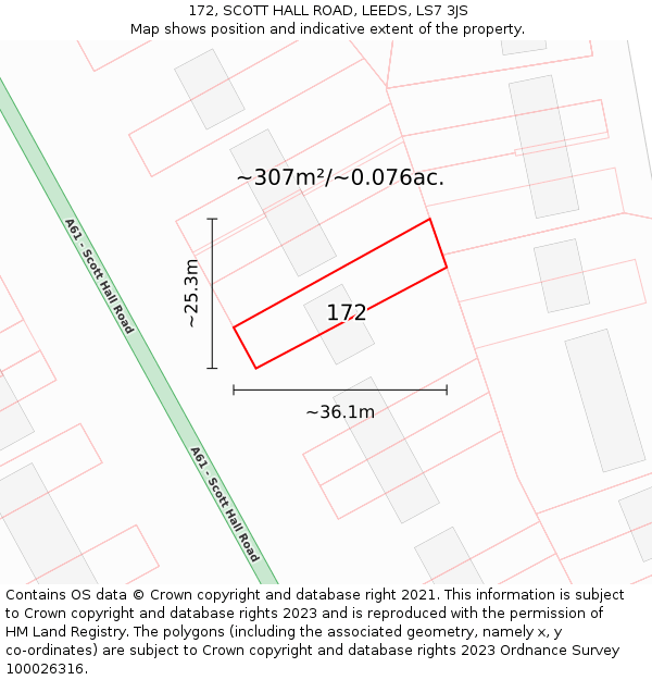 172, SCOTT HALL ROAD, LEEDS, LS7 3JS: Plot and title map