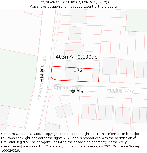 172, SEWARDSTONE ROAD, LONDON, E4 7QA: Plot and title map