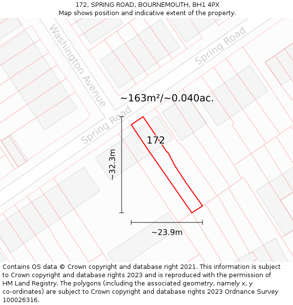 172, SPRING ROAD, BOURNEMOUTH, BH1 4PX: Plot and title map