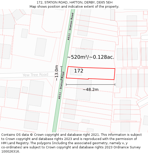 172, STATION ROAD, HATTON, DERBY, DE65 5EH: Plot and title map