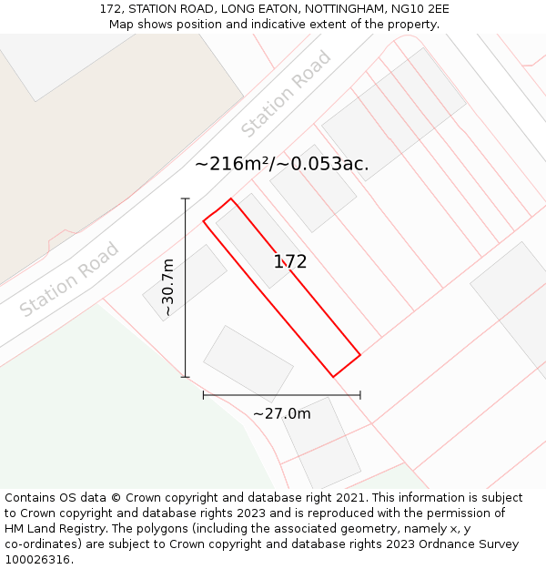 172, STATION ROAD, LONG EATON, NOTTINGHAM, NG10 2EE: Plot and title map