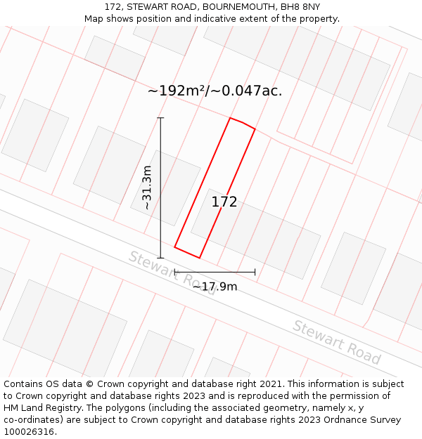 172, STEWART ROAD, BOURNEMOUTH, BH8 8NY: Plot and title map