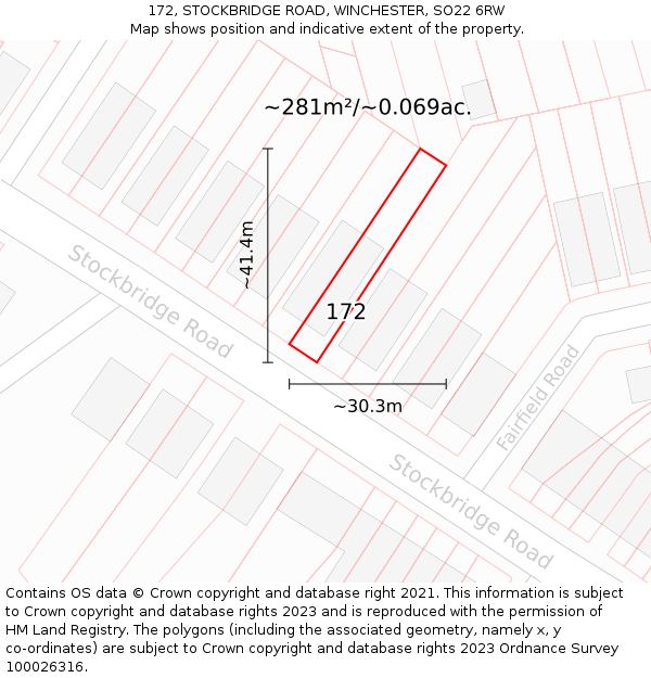 172, STOCKBRIDGE ROAD, WINCHESTER, SO22 6RW: Plot and title map