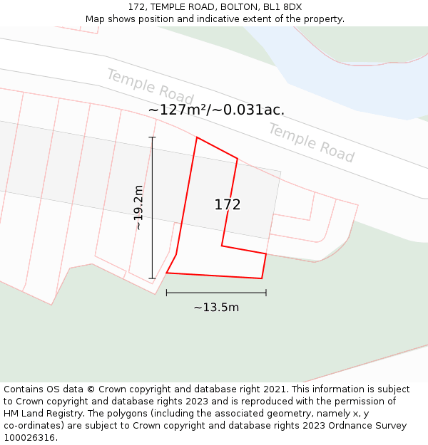 172, TEMPLE ROAD, BOLTON, BL1 8DX: Plot and title map