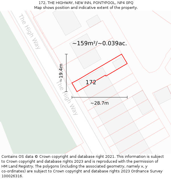 172, THE HIGHWAY, NEW INN, PONTYPOOL, NP4 0PQ: Plot and title map