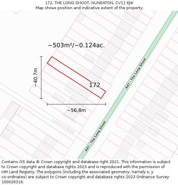 172, THE LONG SHOOT, NUNEATON, CV11 6JW: Plot and title map