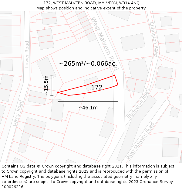 172, WEST MALVERN ROAD, MALVERN, WR14 4NQ: Plot and title map