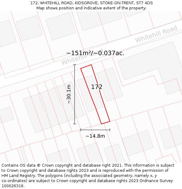 172, WHITEHILL ROAD, KIDSGROVE, STOKE-ON-TRENT, ST7 4DS: Plot and title map