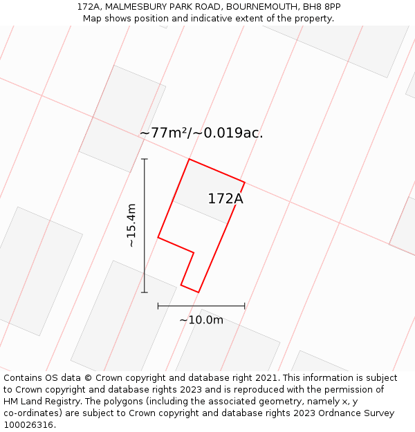 172A, MALMESBURY PARK ROAD, BOURNEMOUTH, BH8 8PP: Plot and title map