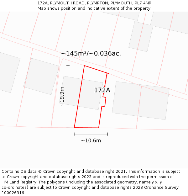 172A, PLYMOUTH ROAD, PLYMPTON, PLYMOUTH, PL7 4NR: Plot and title map