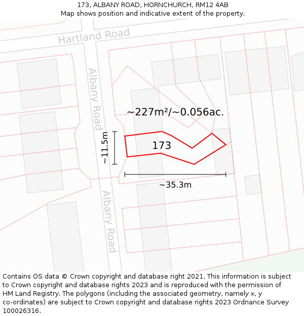 173, ALBANY ROAD, HORNCHURCH, RM12 4AB: Plot and title map