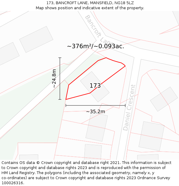 173, BANCROFT LANE, MANSFIELD, NG18 5LZ: Plot and title map
