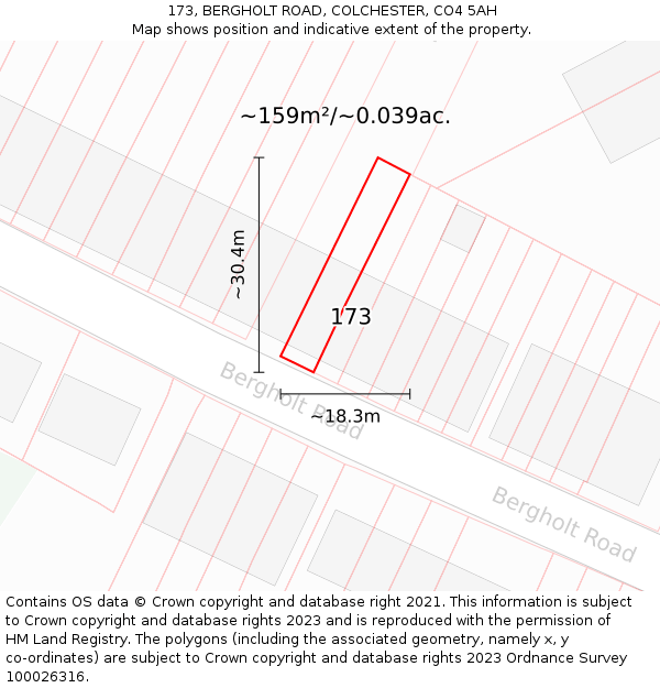 173, BERGHOLT ROAD, COLCHESTER, CO4 5AH: Plot and title map